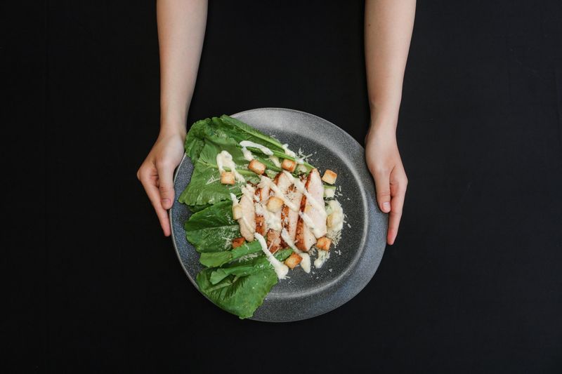 Classic Caesar salad with romaine and croutons